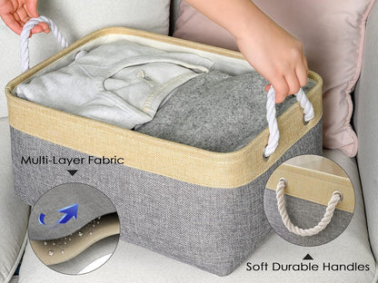 TheWarmHome Storage Basket for Organizing - 3 Pack 14x10x7 inch Large Collapsible Storage Bin for Shelves, Fabric Storage Cubes for Organizer ClosetCloth Gift Toy (Grey & Gold)