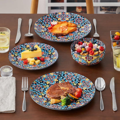 vancasso 12 Pieces Dinnerware Sets, Red Plates and Bowls Set, Porcelain Dishes Set for 4, Microwave and Dishwasher Safe, Scratch Resistant, Bohemian Style Dining Ware Service for 4, Series SIMI