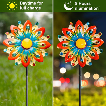 Soalr Wind Spinners -60.63 Inch Outdoor Metal Stake Yard Wind Sculptures, Solar Powered Multi-Color LED Glass Ball with Kinetic Wind Spinner Windmills for Outdoor Lawn & Garden Decoration