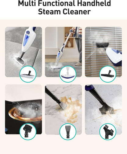 12-in-1 Steam Mop, Fast 15-Sec Heat-Up, 1500W Detachable Handheld Steam Cleaner with 2 Dirt Grip Pads, Removes 99.99% Stubborn Stains for Hardwood Floors, Clothes, Windows, Tiles, Furniture, Blue
