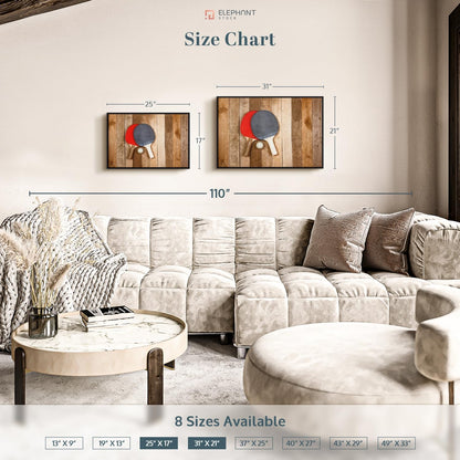 ElephantStock Ping Pong Wall Art - Horizontal Framed Canvas - 1-Piece Living Room Wall Decor - Photography Canvas Print - Brown and Red Decor for Wall - 31" X 21"