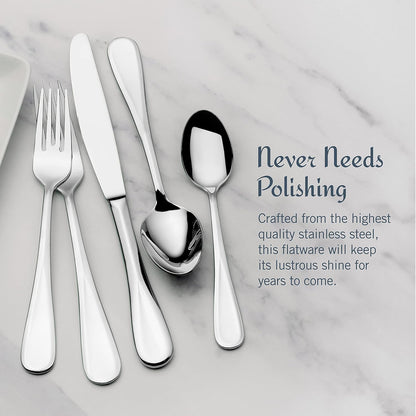 Mikasa Bravo 65-Piece Flatware Set for 12, 18/10 Stainless Steel Silverware with Full Service, Includes Forks, Knives, Spoons, and Serving Utensils