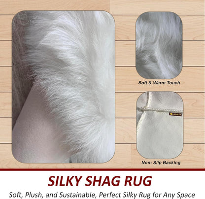 LAMBZY Faux Sheepskin Hypoallergenic Free Shape Silky Shag Rug, Luxury Shaggy Silky Plush Carpet for Bedrooms Rugs Living Room Kids Rooms Sofa Floor Rugs (Octo 8 Pelts 6'x8', White)