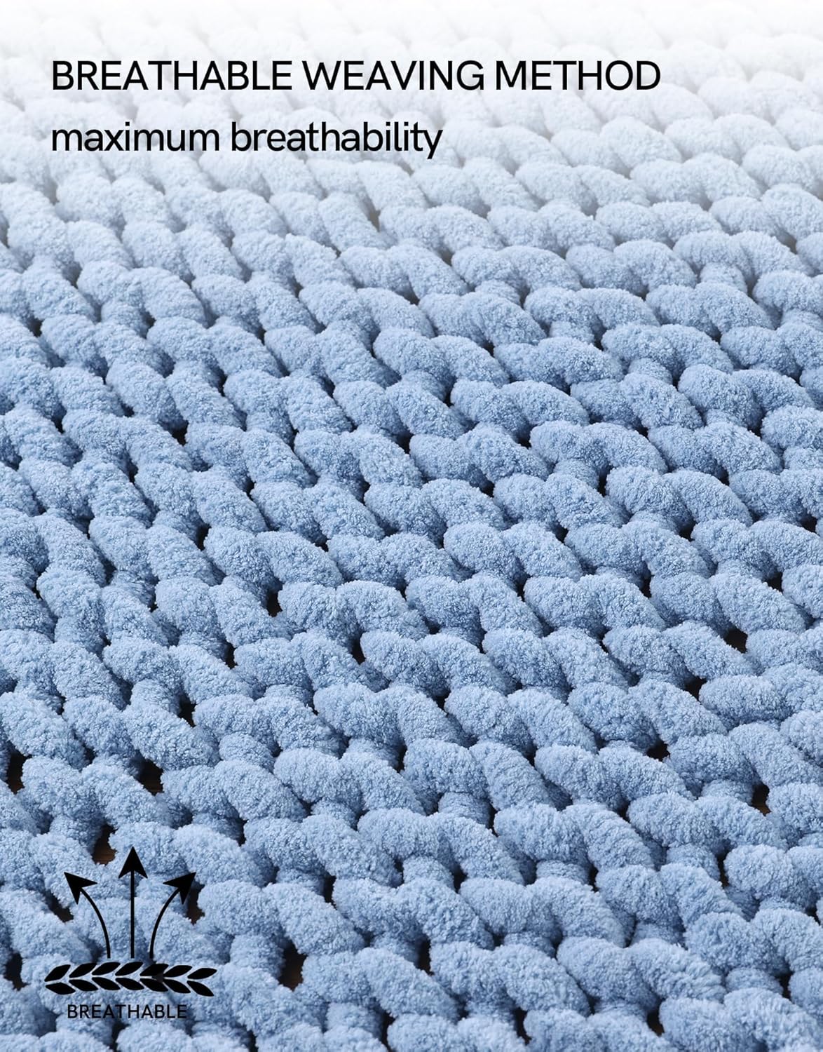 YnM Chunky Throw Blanket, Medium-Weight, Hand Knitted with Chenille Yarn, Skin Friendly, Ventilated and Breathable, Machine Washable, Home Décor Piece for Couch Sofa and Bed (Chambray Blue 50x60 Inch)