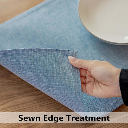 Demetex Placemats Set of 8 Heat Resistant Blue Placemats Soft Washable Linen Place Mats Table Mat for Dinner Gathering Banquet, 13x19 inch, Blue