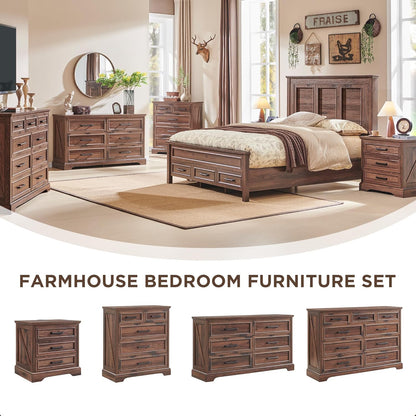 Farmhouse 9 Drawer Dresser for Bedroom, 36 Inch Tall Modern Dresser TV Stand with Large Drawers & Bar Handles, Rustic Wood Chest of Drawers for Bedroom, Living Room, Hallway, Brown