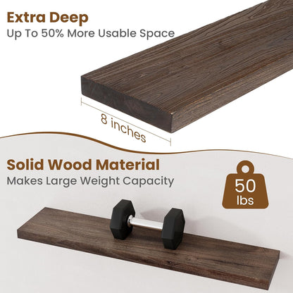 Floating Shelves for Wall Decor, 8 Inch Deep Rustic Solid Elm Wood Floating Shelves Wall Mounted, Wall Shelves with Invisible Bracket for Living Room Bathroom Bedroom Kitchen, 36 Inch Set of 2, Walnut