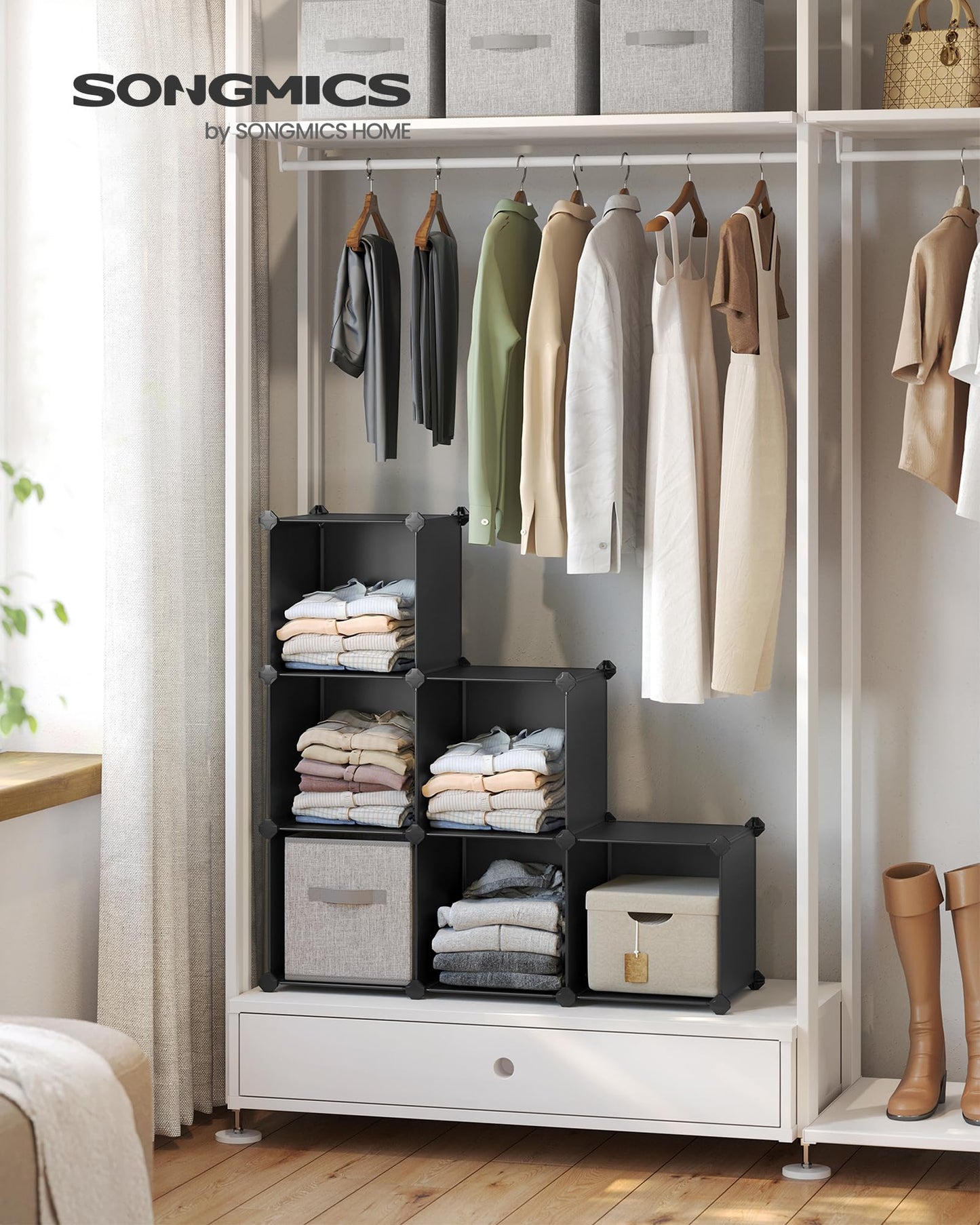 SONGMICS 6 Cube Storage Organizer, Modular Bookshelf, Plastic Shelves