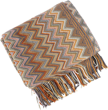 Boho Throw Blanket - Bohemian Fringe Tassels， for Bed Couch Soft ChairBlanket Double Sided (50"x70") (Khaki)