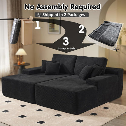 ovios 81" Oversized Sectional Double Lounge Chaise with Cloud Plush Sofa Bed, No Assembly Required, Fluffy Modern Sleeper Loveseat Chair for Indoor Living Room Bedroom Reading, Black (Corduroy Fabric)