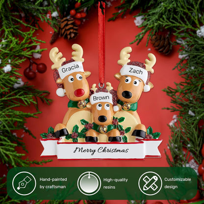 Personalized Christmas Ornaments 2025, Custom Reindeer Family Ornaments for Trees with Names, Handcrafted Christmas Deer Decorations for 2-8 Members, Meaningful Xmas Family of 3