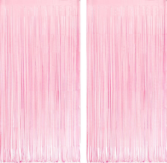 Pastel Pink Party Backdrop Decoration - GREATRIL Baby Pink Foil Fringe Streamers for Baby/Boo