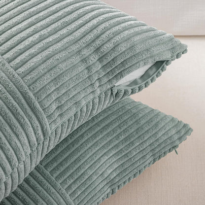 Fancy Homi 2 Packs Grey Blue Lumbar Decorative Throw Pillow Covers 12x20 Inch for Couch Bed Sofa, Rustic Farmhouse Boho Home Decor, Soft Striped Corduroy Rectangle Accent Cushion Case 30x50 cm