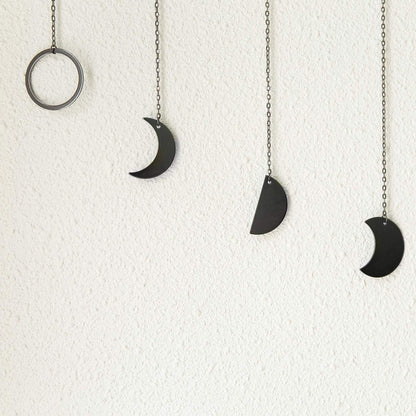 Mkono Moon Phase Wall Hanging Boho Aesthetic Room Decor Metal Moons Garland Hanging Art Bohemian Home Decoration for Girls Room Nursery Bedroom Livingroom Dorm, Ideal, Black, 55"