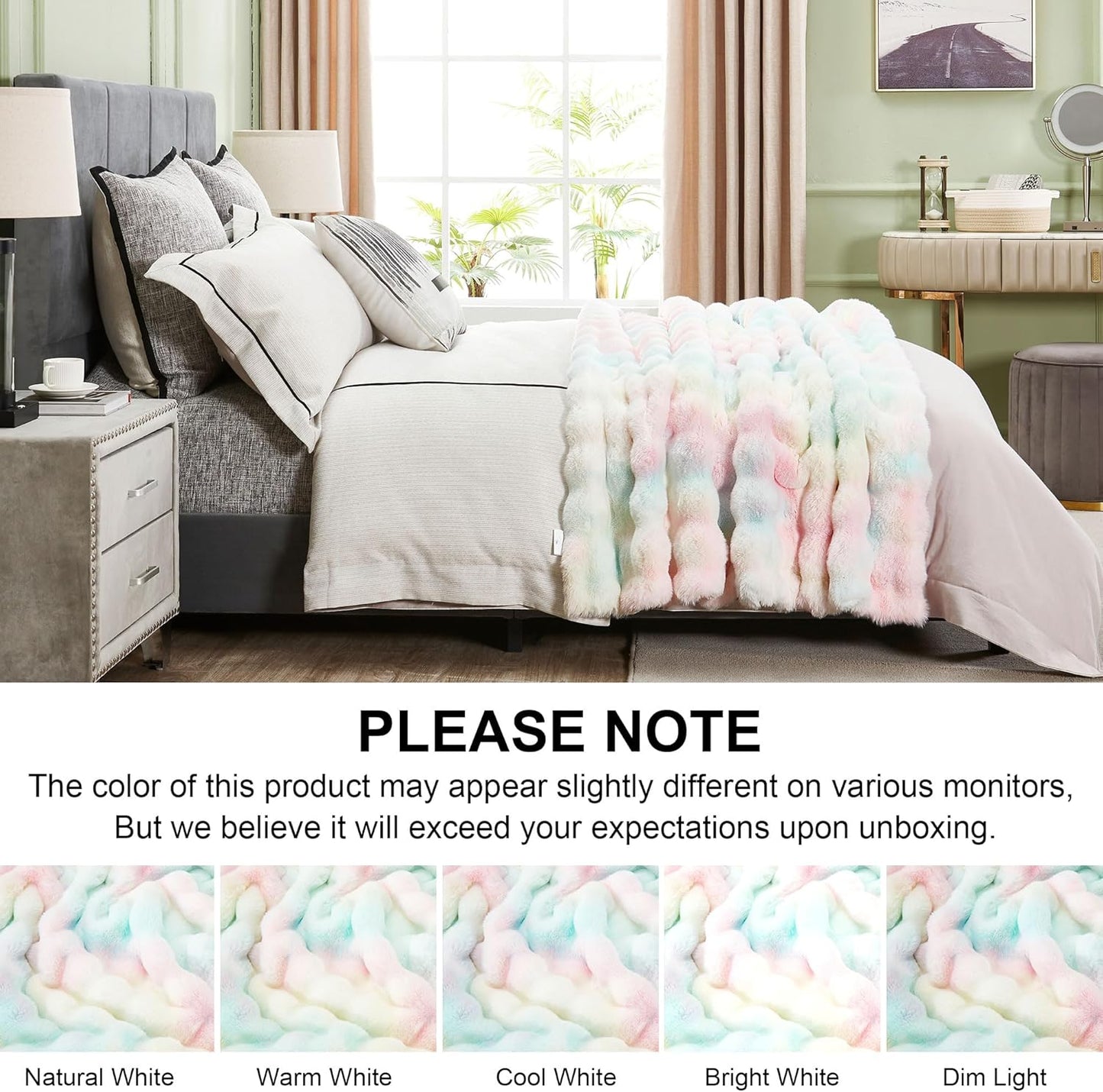 DREAMNINE Large Colorful Soft Fluffy Bubble Faux Rabbit Fur Blanket Full Size 70" x 80", Luxury Double Sided Big Thick Fuzzy Bed Blankets, Cute Warm Cozy Plush Comfy Furry Blanket for Winter, Rainbow