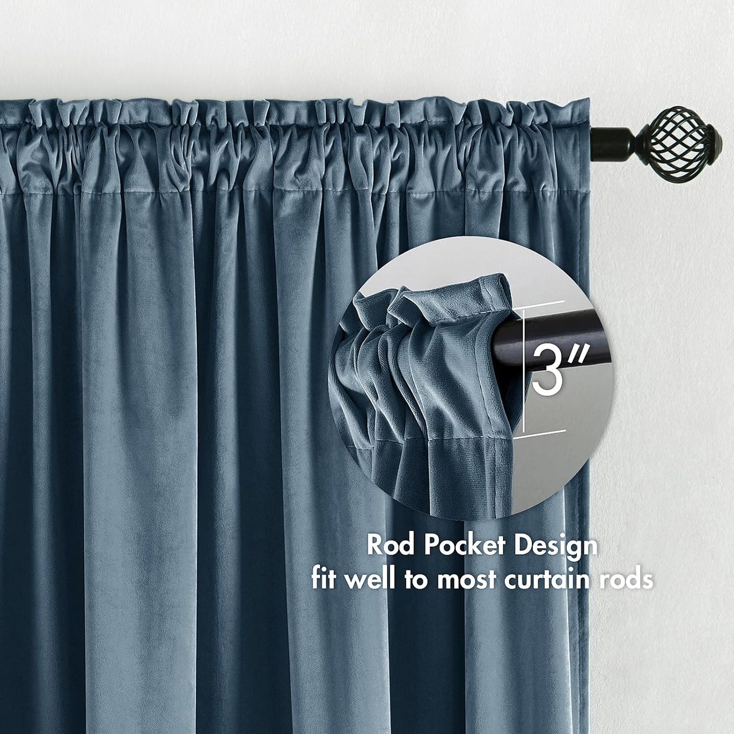 MIULEE Dark Slate Velvet Curtains Thermal Insulated Blackout Curtain Drapes for Bedroom Living Room Darkening 96 Inches Long Curtains Panels Rod Pocket Set of 2