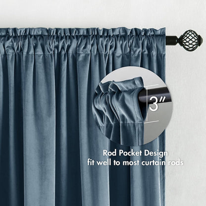 MIULEE Dark Slate Velvet Curtains Thermal Insulated Blackout Curtain Drapes for Bedroom Living Room Darkening 96 Inches Long Curtains Panels Rod Pocket Set of 2