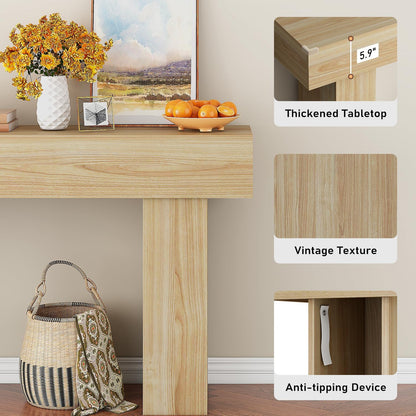 63 Inch Long Console Table for Entryway, Farmhouse Wood Rectangular Sofa Table Behind Couch Table, Narrow Entryway Table for Living Room, Entrance, Hallway, Foyer, Easy Assembly (Natural)