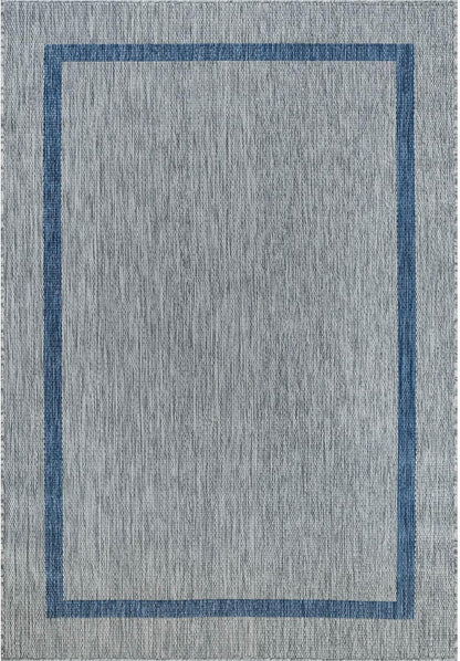 Bordered Outdoor Rug 6x9 Washable Outside Carpet for Indoor Patio Porch Waterproof Easy Cleaning Non Shedding Area Rugs Silver Gray - Blue 6 x 9