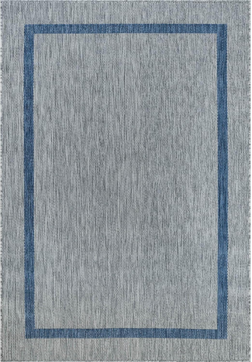 Bordered Outdoor Rug 5x7 Washable Outside Carpet for Indoor Patio Porch Waterproof Easy Cleaning Non Shedding Area Rugs Silver Gray - Blue 5 x 7