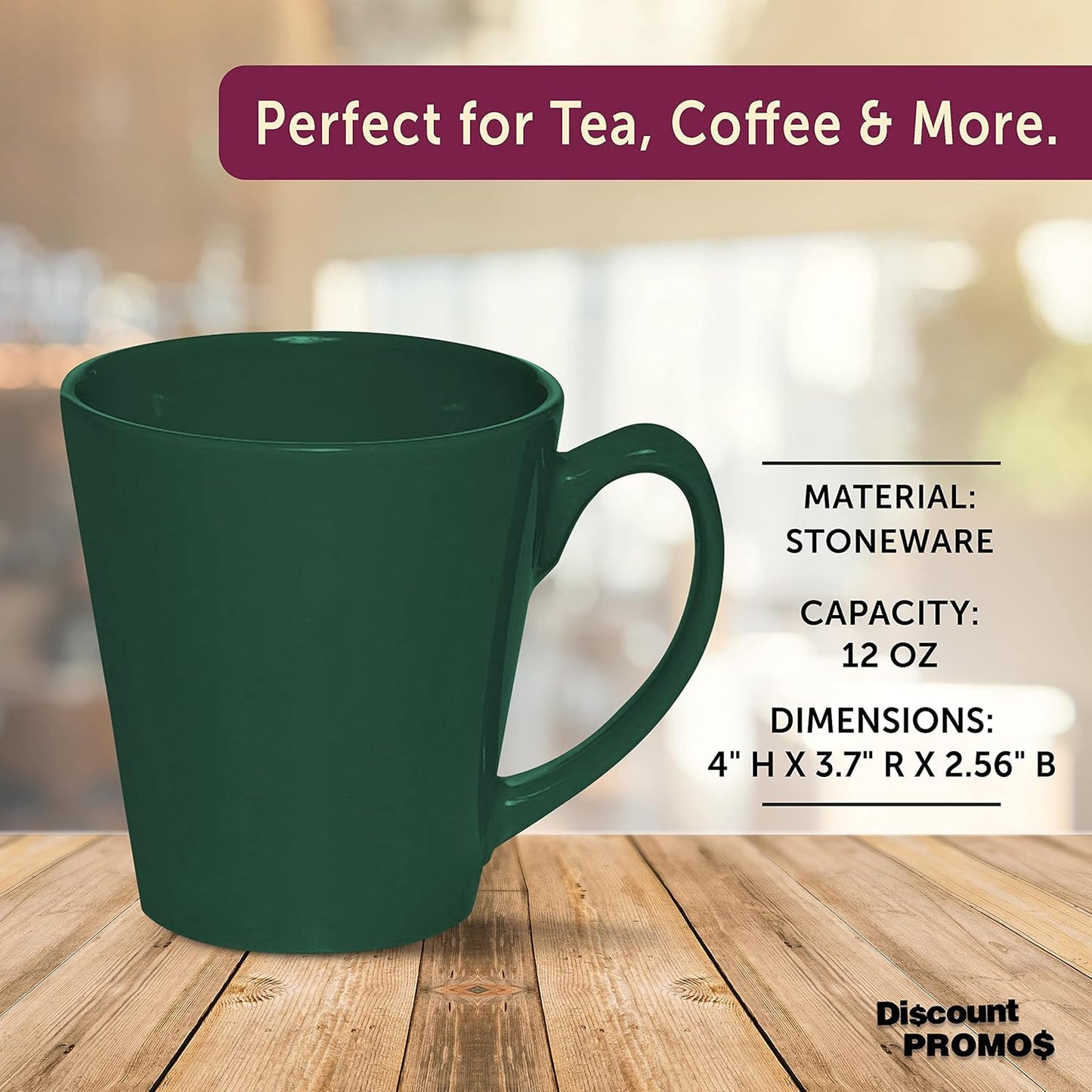 DISCOUNT PROMOS Glossy Ceramic Latte Coffee Mug 12 oz. Set of 10, Bulk Pack - Perfect for Tea, Espresso, Cappuccino, Hot Cocoa - Green