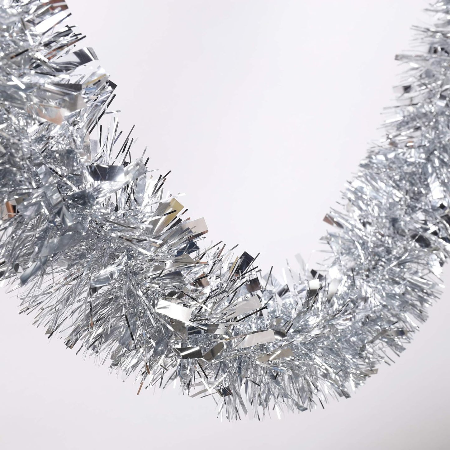 25 ft Long Roll Silver Tinsel Twist Garland, Shiny Metallic Foil Decorations for Parade Floats, Halloween, Christmas Eve, New Year Parties (4" x 25' roll, Silver)