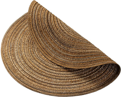 AHHFSMEI Round Braided Placemats Set of 6 Round Table Mats for Dining Tables Natural Woven Heat Resistant Place mats 15 Inch (Brown)