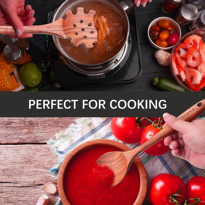 7-Piece Wooden Cooking Utensil Set - Teak Spatula and Spoons for Kitchen