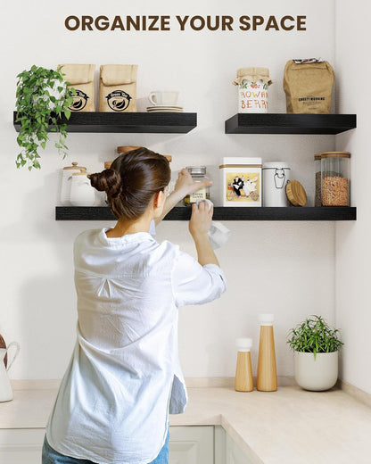 Marsmiles 48" Floating Shelves for Wall, Wooden Shelves with Invisible Brackets Set of 2, Rustic Farmhouse Wall Mounted Shelf for Kitchen Bathroom Living Room Study, Black