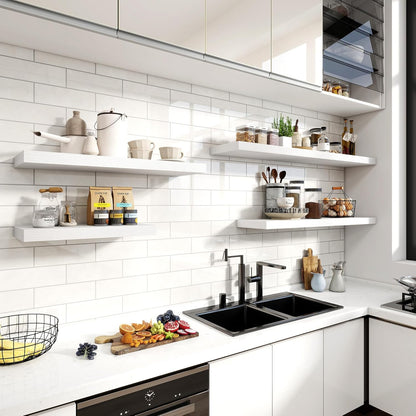 48 Inch Floating Shelves, 12 Inch Deep Floating Shelves for Wall, Floating Shelf with Invisible Brackets, Deep Wall Shelves for Bathroom, Bedroom, Living Room, 1 Pack, White