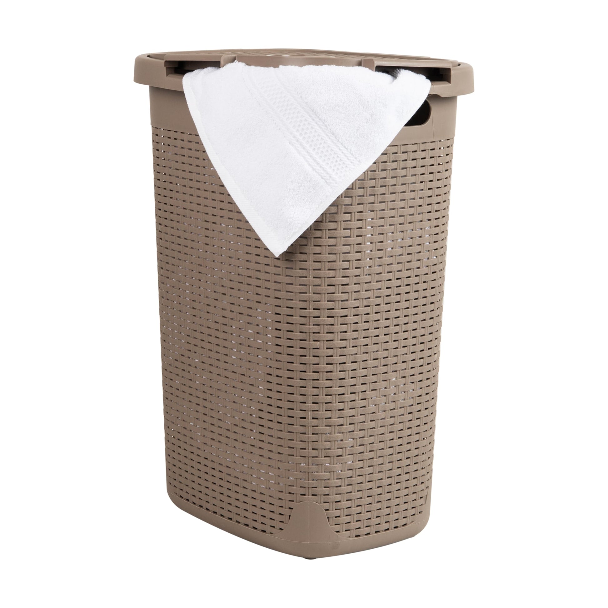 Mind Reader Slim Laundry Hamper with Lid, 60L Tall Clothes Basket, Narrow Tapered Design for