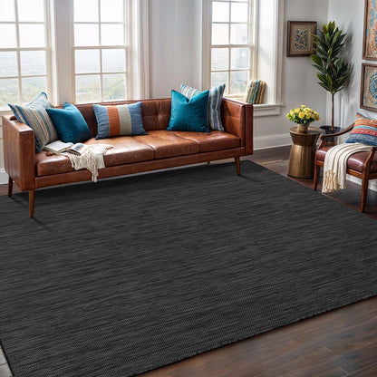 Washable Indoor Outdoor Rug 9x12 Weather Resistant Area Rugs Modern Solid for Porch Deck Balcony Backyard Patio Outside Carpet (9 X 12 Dark Grey)