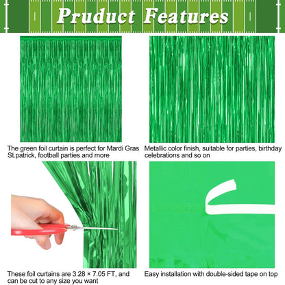 12 Pack Party Decorations, 3.28 FT x 7.05 FT Green Streamer, Metallic Birthday Backdrop Foil Fringe Curtains Green Tinsel, Party Supplies Photo Booth Props Door Wall Indoor Decor
