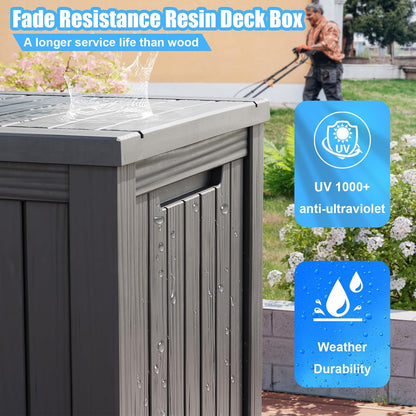 Vixzen 180 Gallon Resin Deck Box, Lockable Outdoor Storage Box for Patio Cushions Storage Furniture,Garden Tools, Pool Supplies, Weatherproof and UV Resistant- Grey
