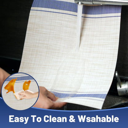 Placemats Set of 6，Non-Slip PVC Weave Table Mats Easy to Clean，Heat Resistant Place Mats for Kitchen Dining Table Decoration Indoor Outdoor，Khaki Blue