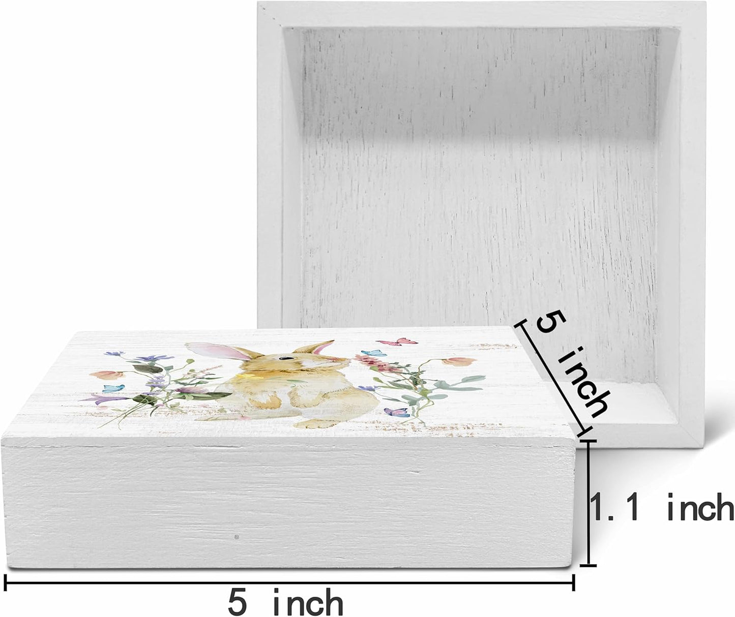 SRADMO Bunny Sign, Cute Bunny's Wood Box Sign Desk Decor, Easter Bunny Gifts for Kids, Easter Theme Wooden Block Box Sign Decoration for Home Office Shelf Table Decor