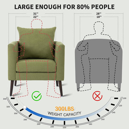 Barrel Accent Chair Set of 2 with Back Pillow, Large Upholstered Armchair with Solid Wood Legs Modern Reading Chairs for Living Room Bedroom