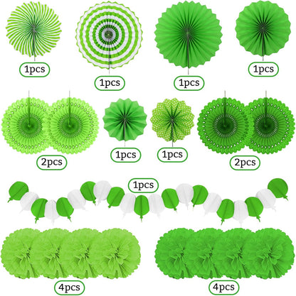 Green Party Decorations, Papar Fans Pompoms Fans Garlands for Birthday Wedding Graduation Summer Forest Carnival St.Patrick's Irish Party Decorations