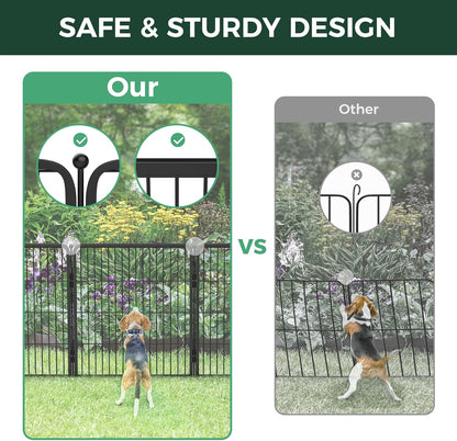 FXW Garden Fence Outdoor for The Yard – 24in(H) x 59.3ft(L) Heavy Duty Metal Animal Barrier for Dog and Rabbit, Decorative Dog Fence, 32 Panels, Black