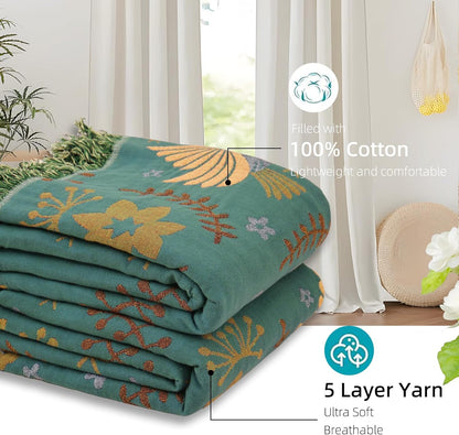 Boho Throw Blanket for Bed - 100% Pure Cotton Ultra Soft Rustic Quilt - Farmhouse Decor Bed Blankets, All Season Rustic Throw for Sofa Couch Chair(60"×80", Bird A)