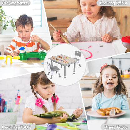 Toddler Table and Chair Set, Height Adjustable-Upgrade Kids Table and 2 Chairs for Ages 3-8, Multi-Activity Toddler Play Table with Graffiti Desktop for Home/Daycare/Classroom