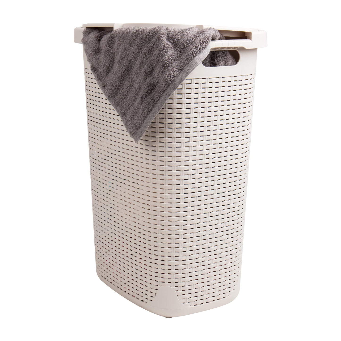 Mind Reader Slim Laundry Hamper with Lid, 60L Tall Clothes Basket, Narrow Tapered Design for