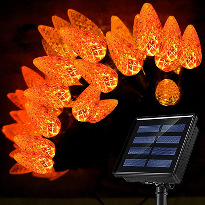 HUGSVIK 21Ft 50LED C6 Orange Lights for Halloween, 8 Mode Solar Halloween Lights Outdoor, Waterproof Solar Christmas Decorations for Halloween Thanksgiving Holiday Christmas Decor