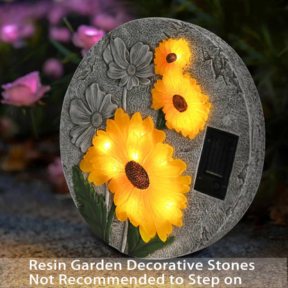 DREAM GARDEN Garden Décor Sunflower Outdoor Decorative Stones, Solar Garden Stone Resin Outdoor Garden Stone Patio, Walkway Stones Yard Art, 10.75 Inch