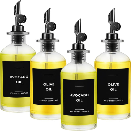 Olive Oil Dispenser Bottle - Includes 55 Kitchen Essential Labels - Cooking Oil Bottles for
