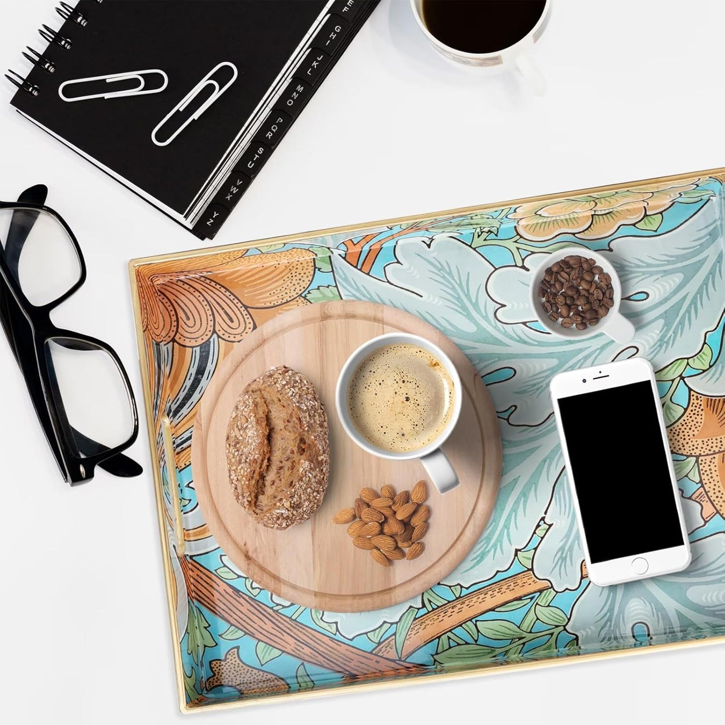 Spsyrine Serving Tray with Handles, Plastic Decorative Tray for Coffee Table, Living Room, Home Decor, Sunflower