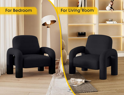 Modern Sherpa Accent Chair, Teddy Upholstered Arm Single Sofa, Cozy Fluffy Reading Chair for Living Room, Bedrooms, Corner (Black)