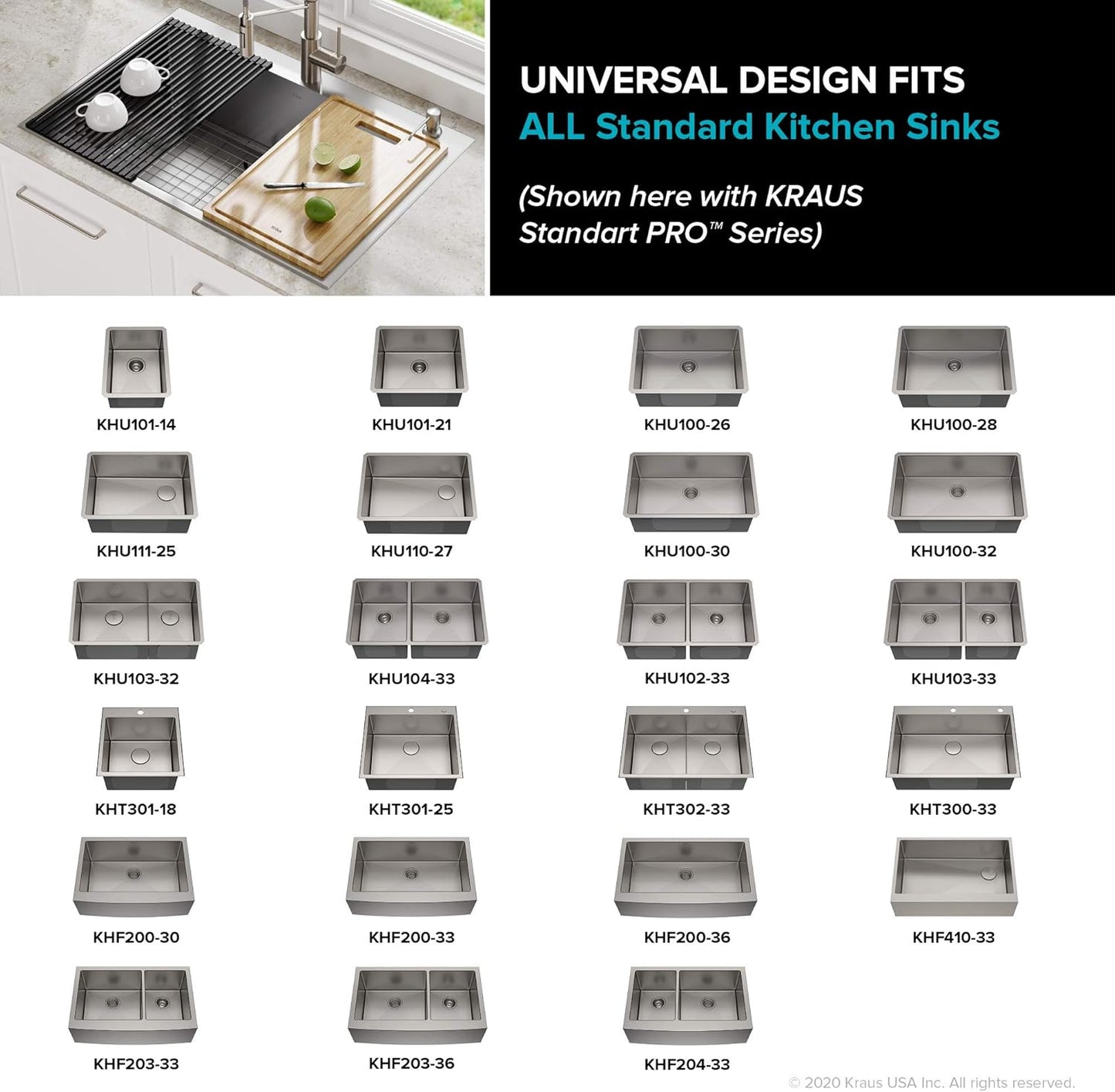 KRAUS Multipurpose Over-Sink Roll-Up Dish Drying Rack, Colander and Trivet in Aqua, KRM-10AQ