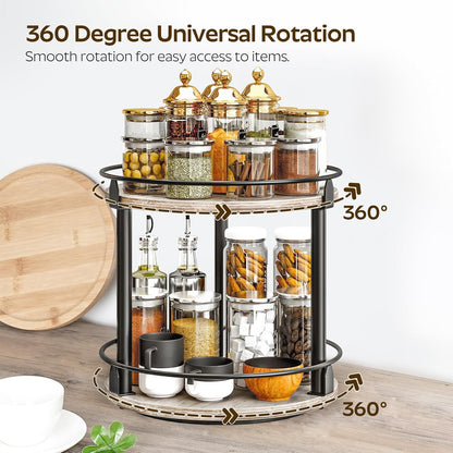Lazy Susan Organizer, Rotating Spice Rack, 2 Tier Spice Turntable Organizer, Industrial Turntable Spice Holder, for Kitchen Countertop and Cabinet, Compact and Versatile, Greige SR22BG