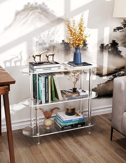 Clear Bookshelf, Acrylic Bookcase with Open Book Shelf Console Table for Entryway Office Living Room Bedroom (3 Tier Clear)